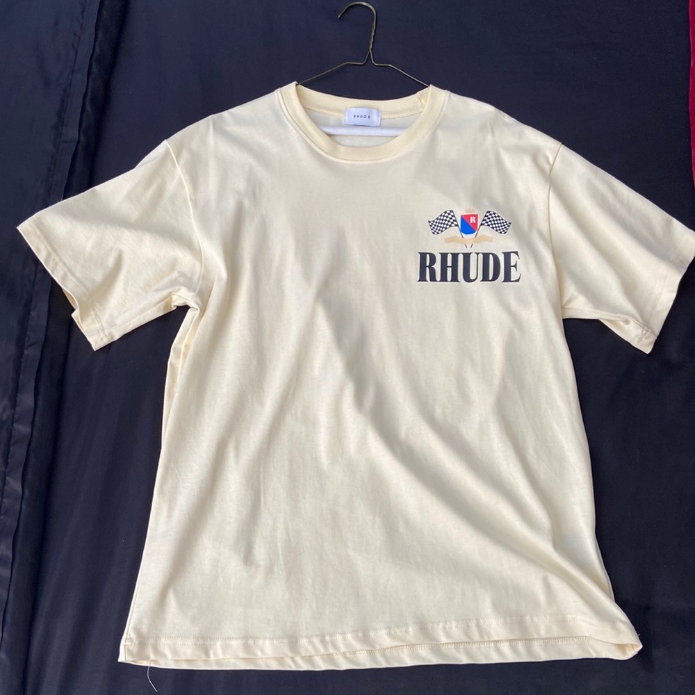 Rhude Cream Colored Racing Graphic T-Shirt Size Med Slightly Oversized New